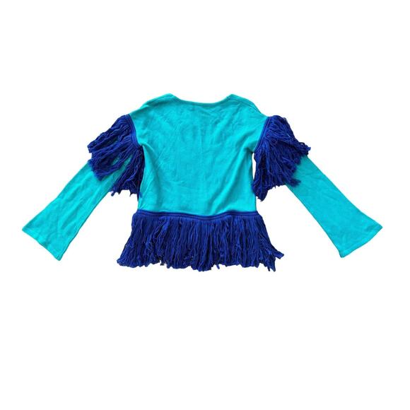 House of Harlow 1960 X Revolve Blue Teal Fringe V Neck Knit Sweater Top Size S - Picture 3 of 8